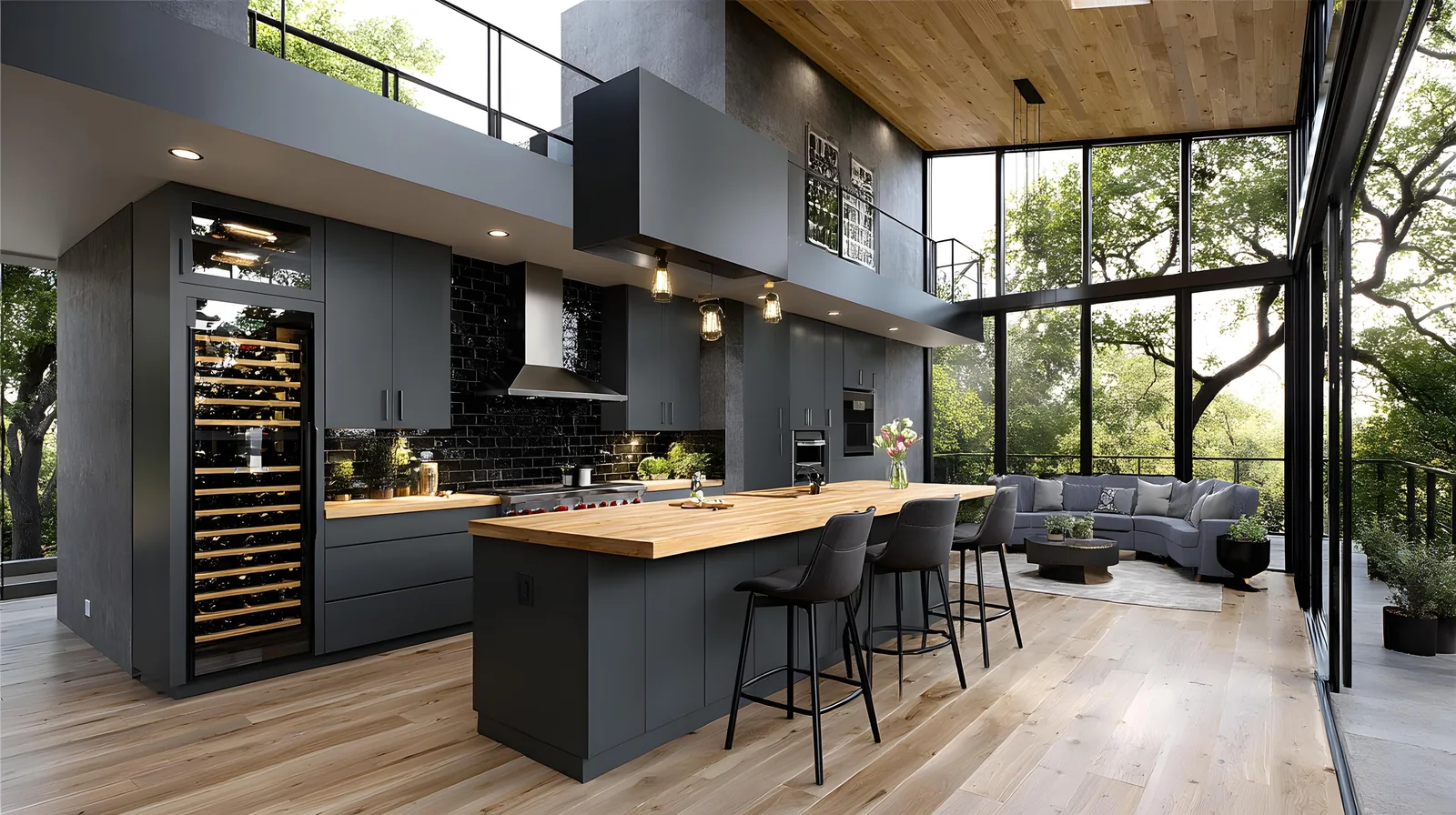 Luxury Tampa kitchen with hardwood floors and built-in wine cellar
