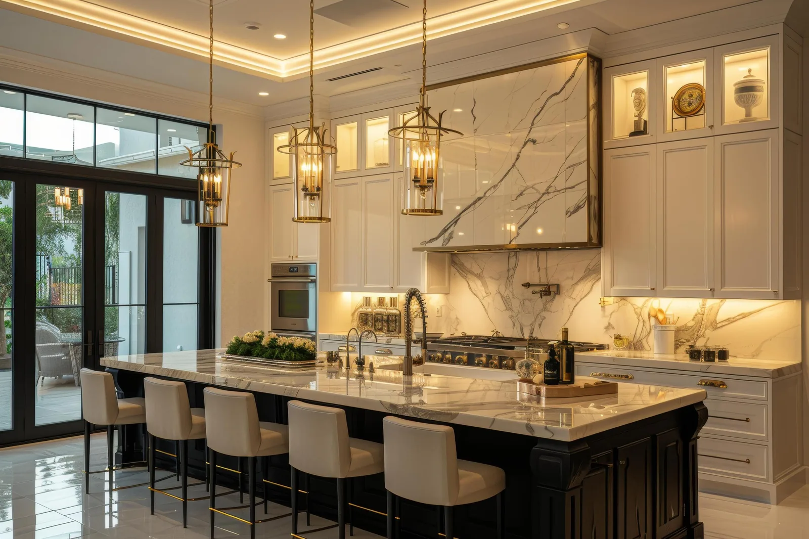 Luxury Tampa kitchen with marble accents and designer fixtures