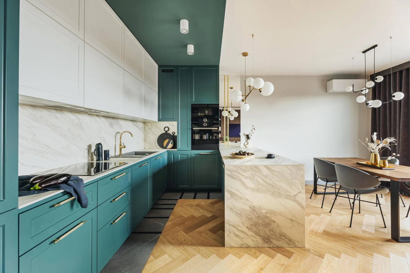 Turquoise marble kitchen island in a Tampa home