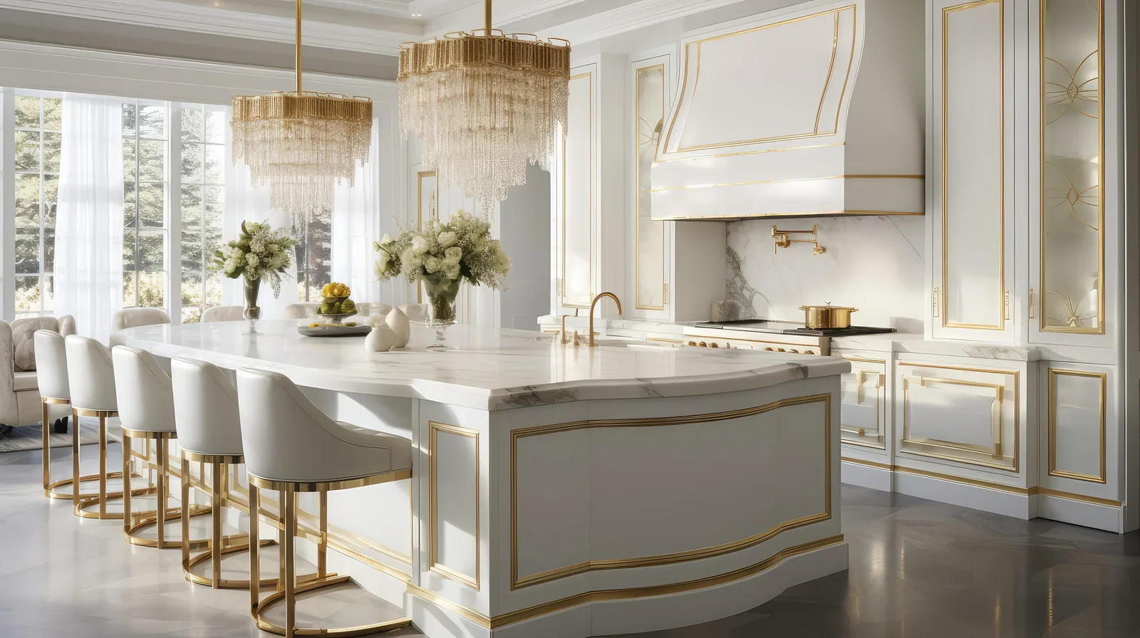 White luxurious kitchen island design in Tampa
